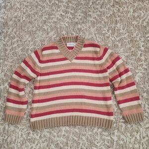 LIZ CLAIBORNE V-NECK STRIPED PULLOVER SWEATER - PM